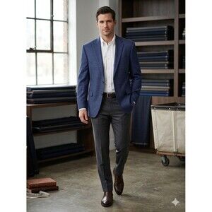 Savile Row Men's Sport Coat 48L Blue Plaid Super 110s Wool Italian Fabric Canada